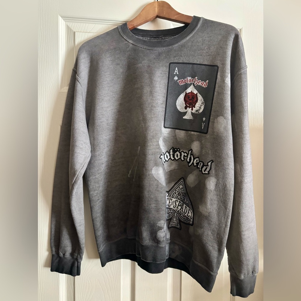 * Motorhead crewneck distressed patch rocker sweater  * Sz M *